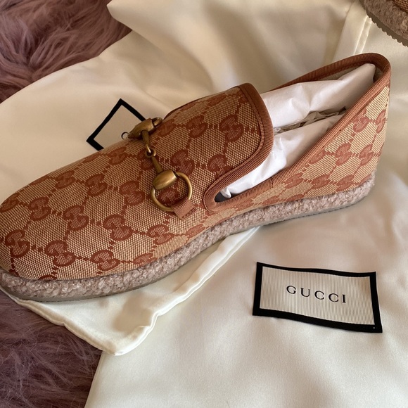 NWT GUCCI logo espadrilles moccasins with horsebit buckle size 37 - Picture 3 of 12